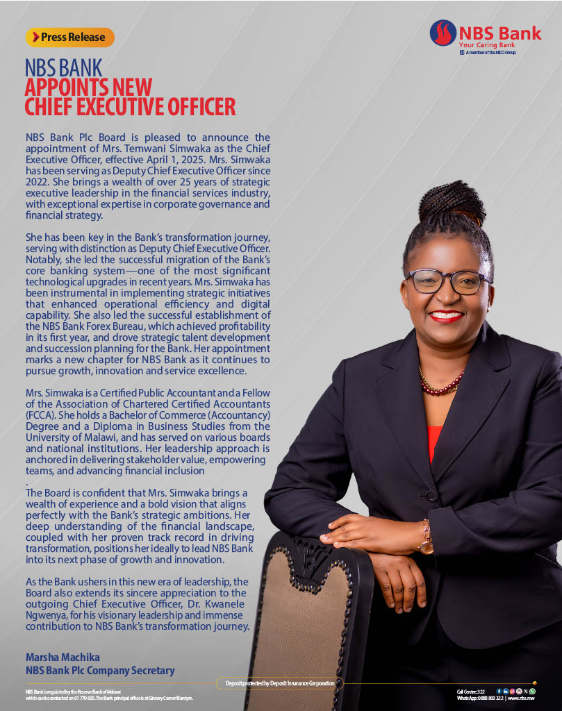 NBS BANK APPOINTS NEW CHIEF EXECUTIVE OFFICER