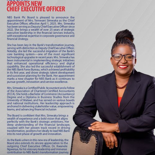 NBS BANK APPOINTS NEW CHIEF EXECUTIVE OFFICER